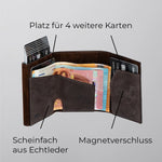 Lade das Bild in den Galerie-Viewer, 43693613220106;Scheinfach aus Echtleder;Unser Cardholder verfügt über ein elegantes Echtleder-Scheinfach und bietet Platz für bis zu vier zusätzliche Karten neben den sieben im Aluminium-Case.
